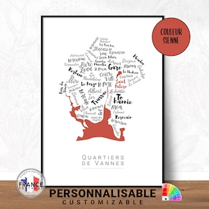 Affiche de Montpellier personnalisable, Carte des quartiers de Montpellier personnalisée, Cadeau déco personnalisé, Affiche originale