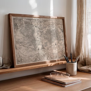 Restored reproduction of an old world map, Sepia color poster