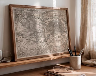 Reproduction restaurée d'une ancienne carte du monde, Affiche aux couleurs sepia