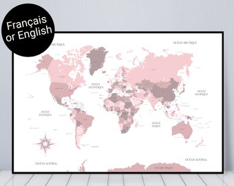 Pink World Map - Etsy