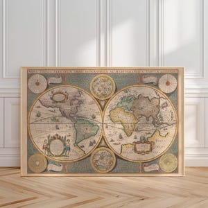 Vintage world map, restored antic print