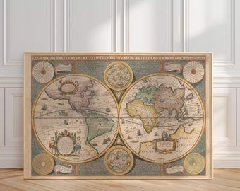 Reproduction d’une carte du monde de 1642 – affiche vintage inspirée des cartes anciennes – décoration murale élégante