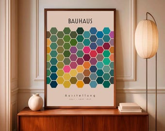 Bauhaus geometric print – Colorful hexagon alignment, modern abstract art print