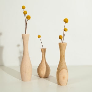wood vase set of 3  home decor handmade vase birthday gift, gift for her, anniversary gift, wedding gift carved vase unique gift