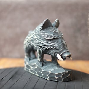 Jabalí de madera Tallado Vintage Tallado a mano Escultura figura de madera jabalí Estatua vintage decorativa Animal de madera artesanía de talla de madera