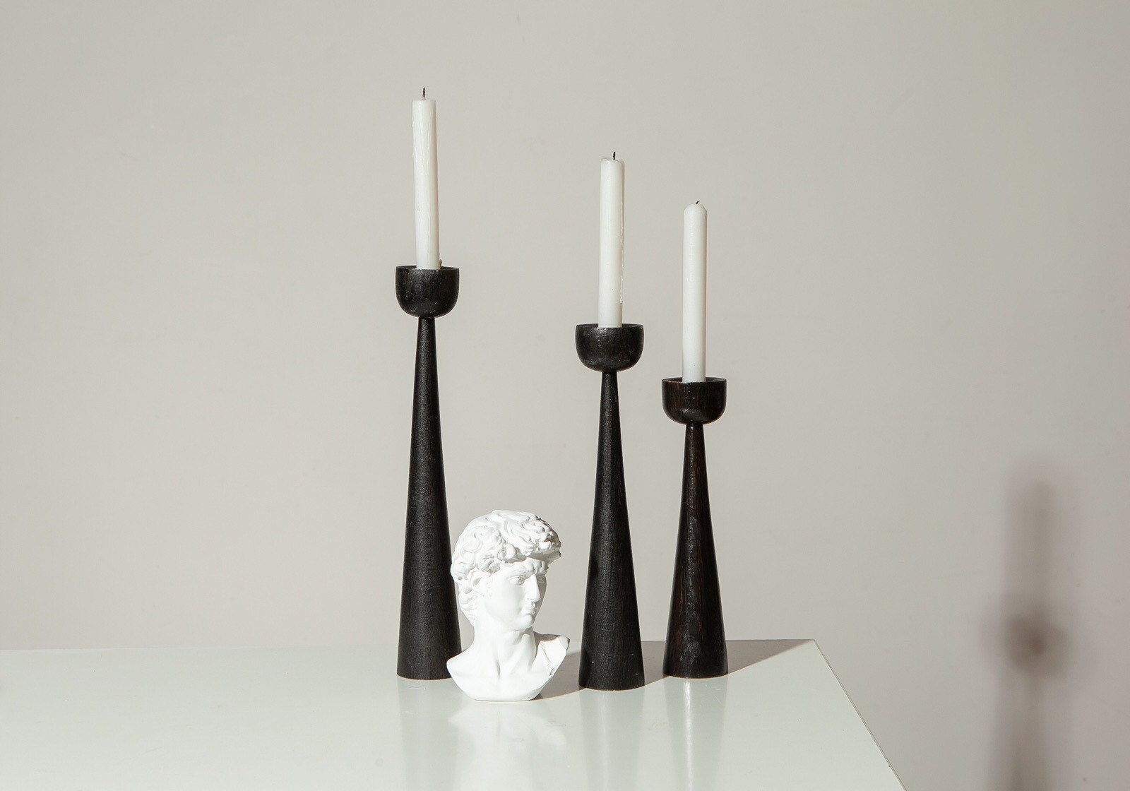 Wooden set of 3 candlesticks scandinavian style primitive Etsy