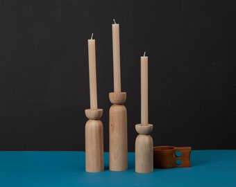 set of 3 candlestick wood table decor style japanese candle holder scandinavian primitive candlestick minimalism gift idea holiday decor