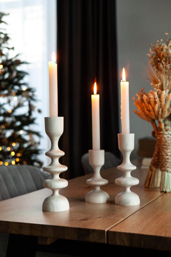Wooden Candlestick Set Table Centerpiece Wedding Decoration Dining Candle Holder Rustic Style Maple Wood Taper Cake Separator Stand Display
