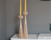 wooden set of 2 candlesticks scandinavian style primitive candle holder home decorative  japanese decor rustic texture Handmade holder gift