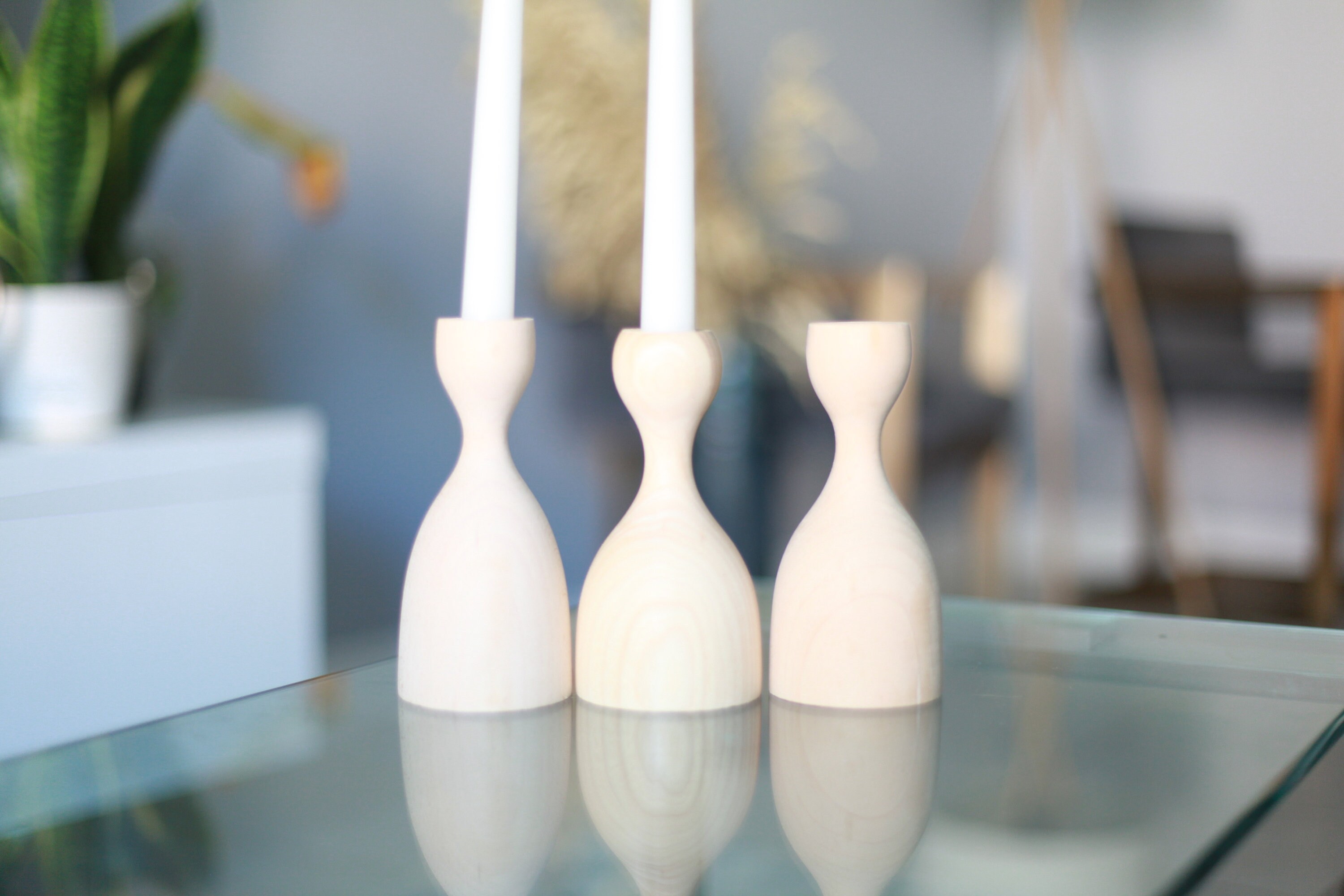 Wooden Candlestick Set of 3: Rustic Ash Taper Candle Holders - Etsy