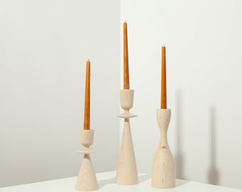 candlesticks set of 3 scandinavian home japanese decor rustic texture  primitive candle holder wooden candle holder gift taper candlestick