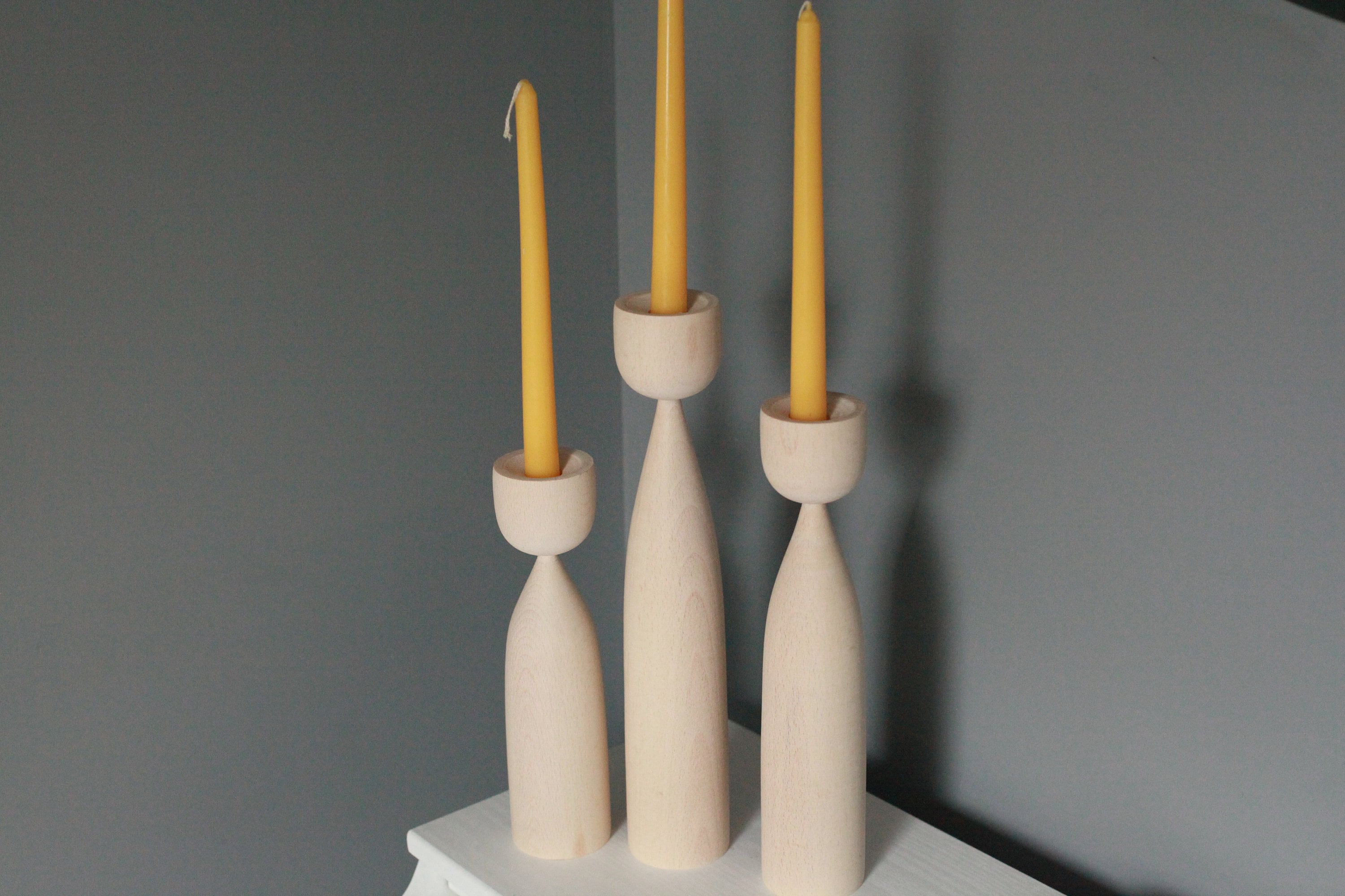 Wooden set of 3 candlesticks Scandinavian home primitive Etsy