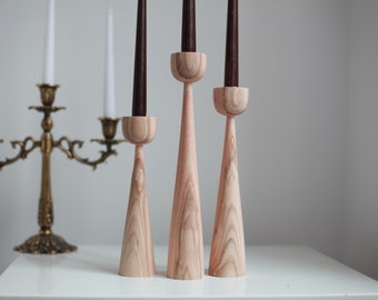 wooden set of 3 candlesticks scandinavian style primitive candle holder home decorative japanese decor rustic texture Handmade holder gift