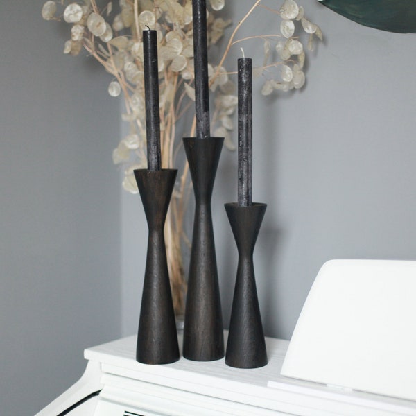 Handmade Wooden Candlestick Set: Scandinavian Rustic Home Decor