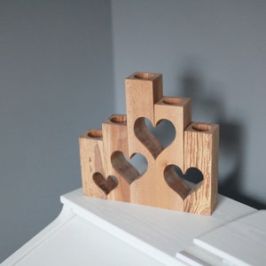 wooden set of 5 candlesticks wood rustic decor beech pillar candlesticks rustic  candle holder wooden heart home decorative Valentine&#39;s gift