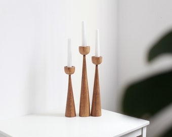 wooden set of 3 candlesticks scandinavian style primitive candle holder home decorative  japanese decor rustic texture Handmade holder gift