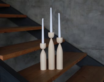 wooden set of 3 candlesticks Scandinavian home primitive candle holder decorative japanese decor rustic texture holder gift charm farmhouse