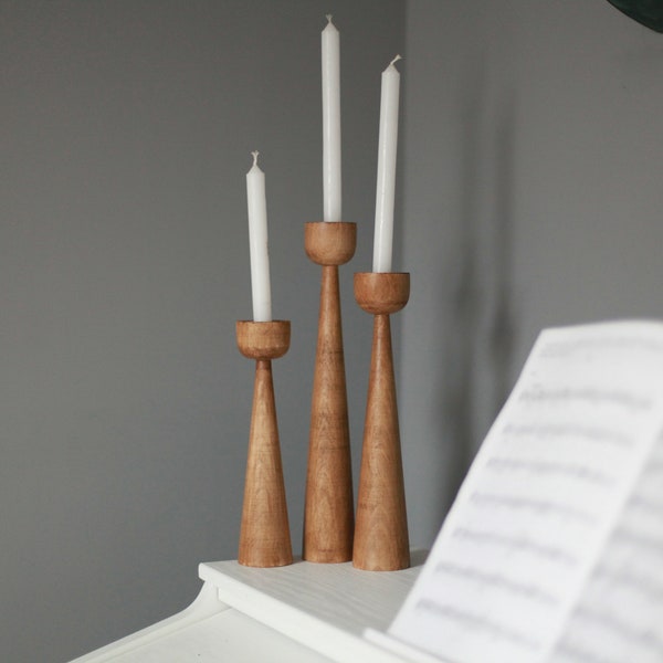 Wooden Set of 3 candlesticks  scandinavian style primitive home decorative japanese decor rustic texture Housewarming Gift