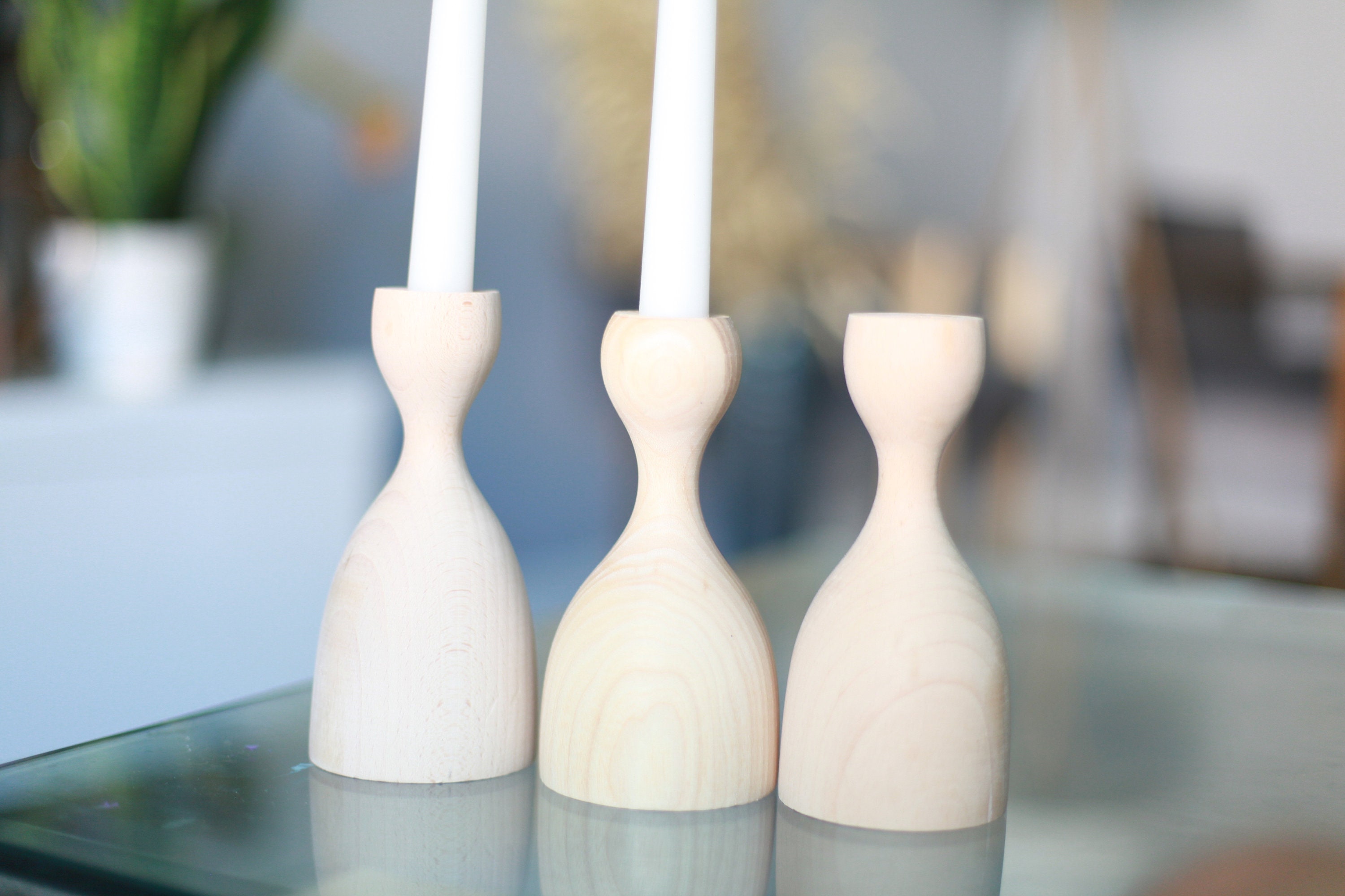 Wooden Candlestick Set of 3: Rustic Ash Taper Candle Holders - Etsy