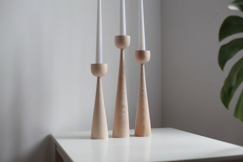 wood set of 3 candlestick decoration wedding table decor texture wood natural wood gift for him holiday decor minimalism scandinavian style image 10