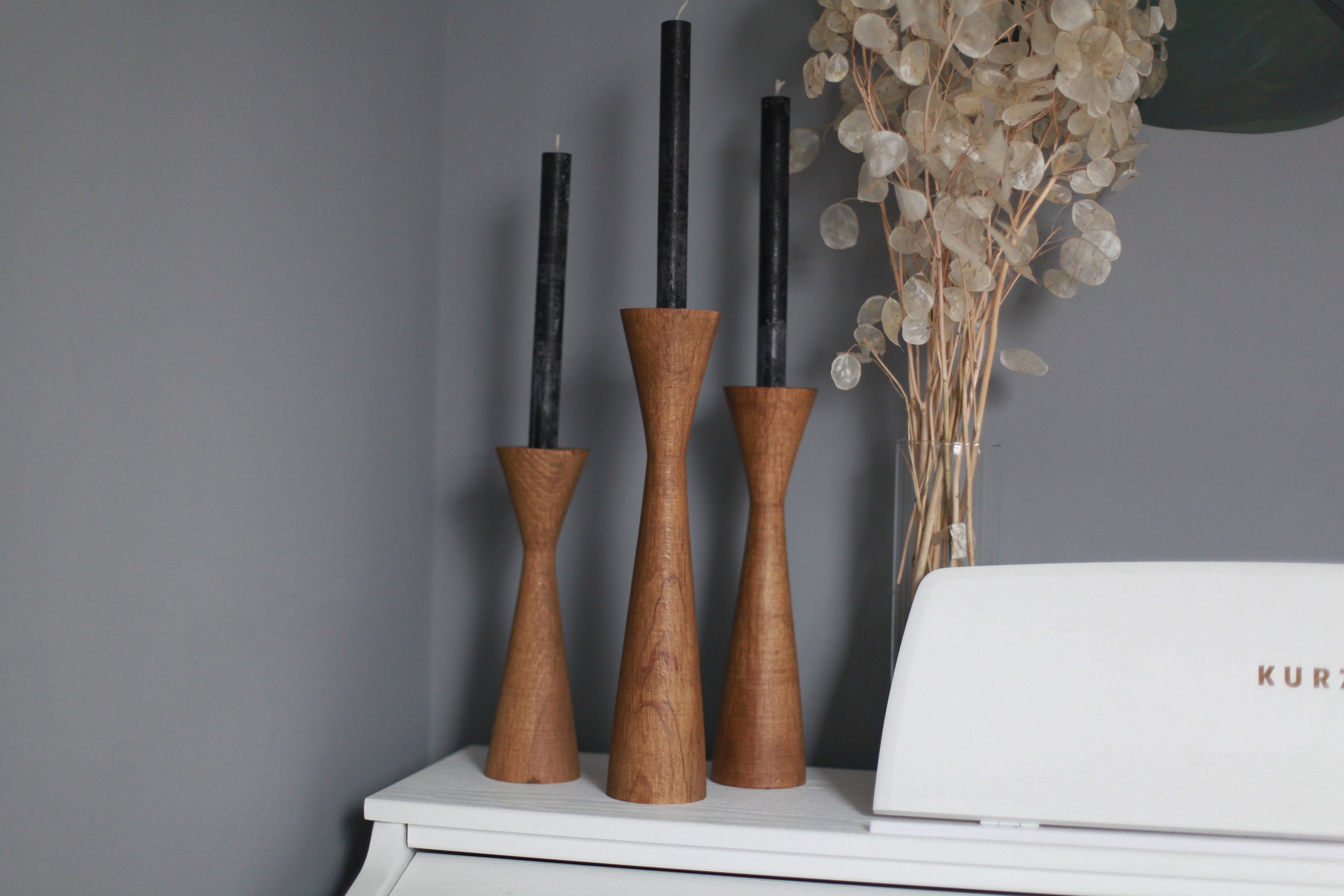 Wooden Set of 3 Candlesticks Scandinavian Home Primitive Etsy UK