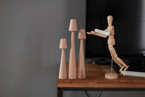 Handmade Beech Wood Candlestick Set: Rustic Scandinavian Decor