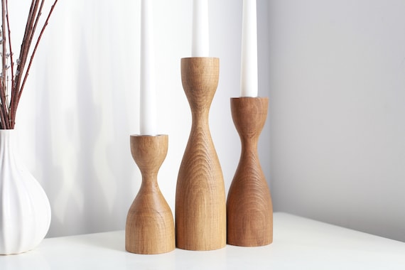 Set von 3 Kerzenständern aus Holz skandinavischer Stil primitiv dekoratives japanisches Dekor rustikale Textur Einzugsgeschenk