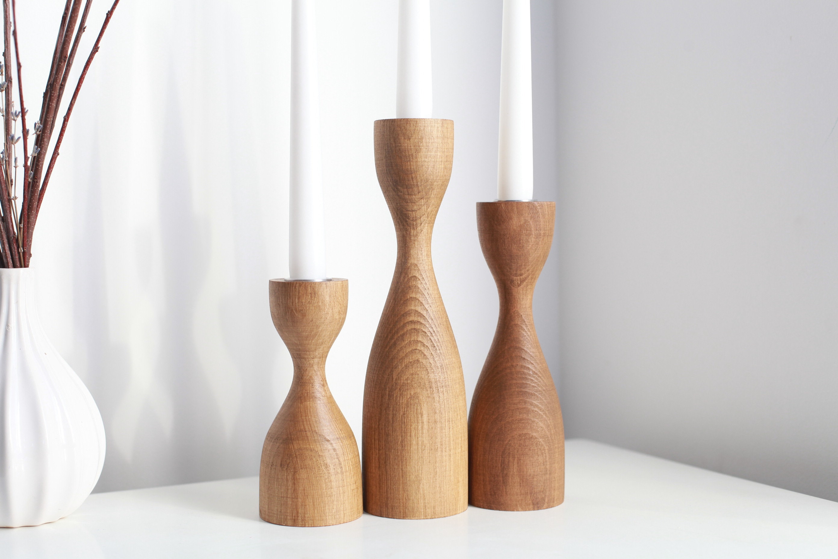 candlesticks set of 3 scandinavian home decor holiday decor rustic gift for her candle holder wooden candle holder gift taper candlestick