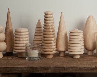 Wooden Christmas Tree Set: Scandinavian Rustic Holiday Decor