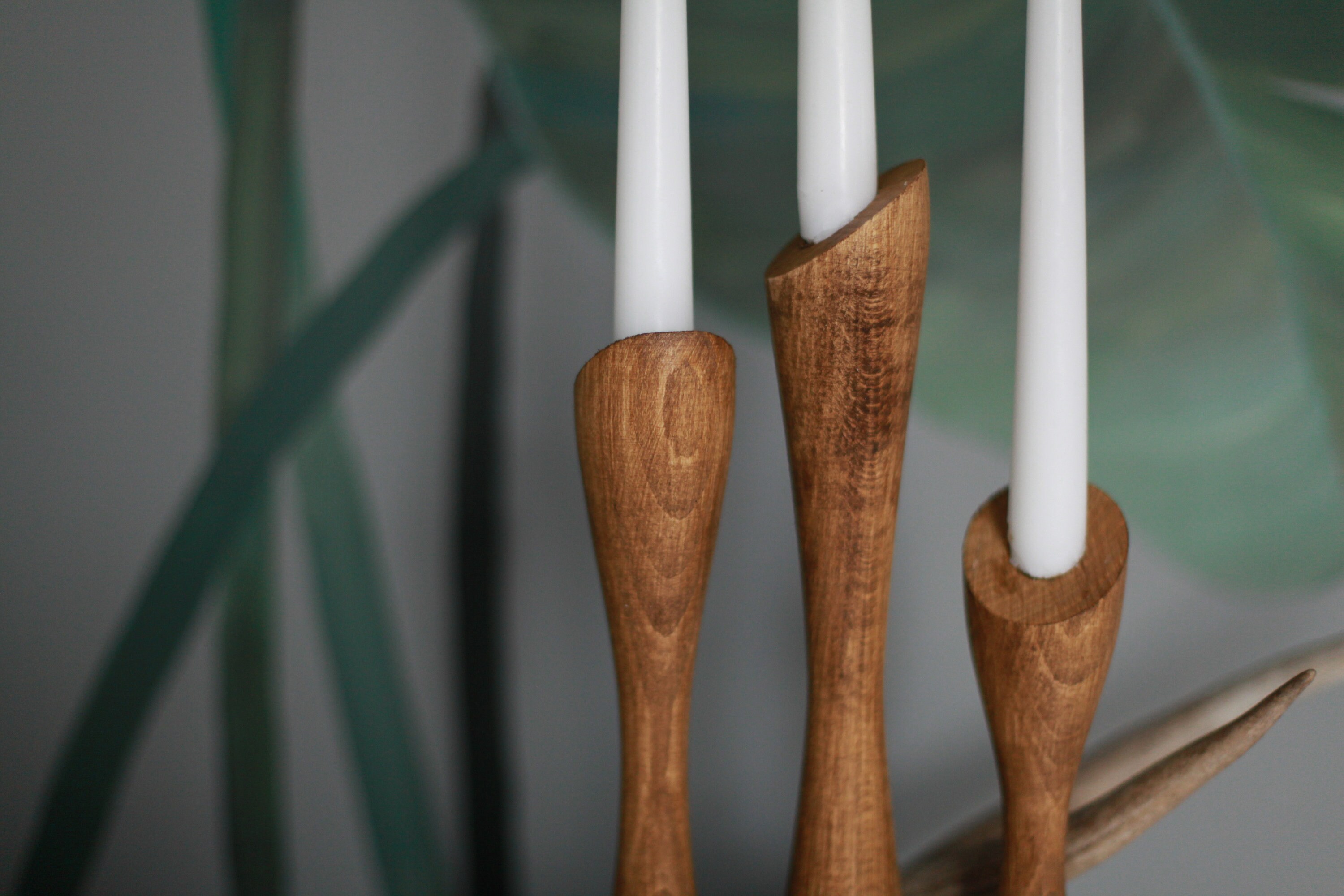 Wooden set of 3 candlesticks scandinavian style primitive Etsy