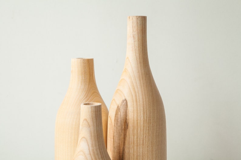 large set of 3 unique vase wooden home decor wood vase handmade vase birthday, gift for her, anniversary gift, wedding gift carved vase gif image 7