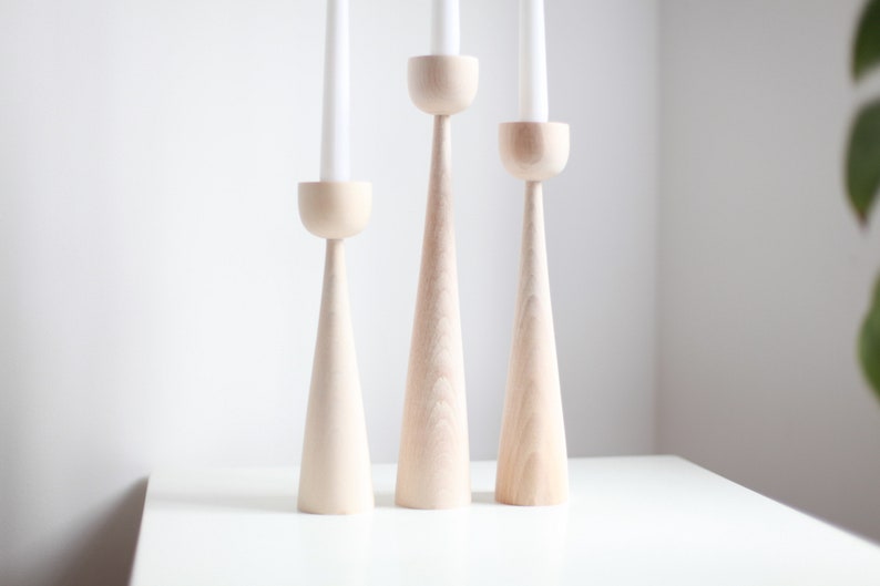 wood set of 3 candlestick decoration wedding table decor texture wood natural wood gift for him holiday decor minimalism scandinavian style image 5