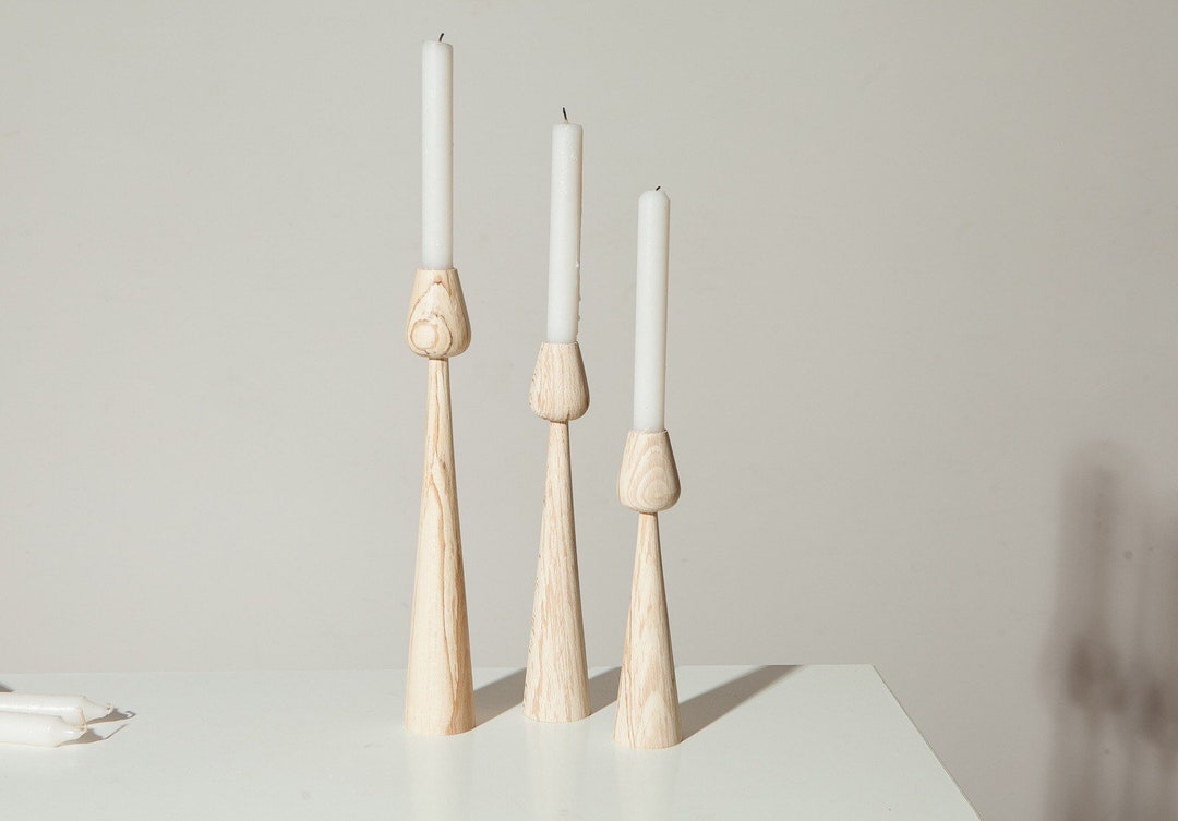 Wooden Candlestick Set of 3: Rustic Beech Wood Candle Holders - Etsy