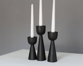 Schwarzes Holz Kerzenhalter Set: Gothic Japanische Tischdekoration