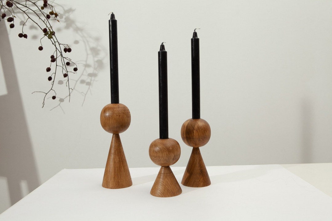 Candlesticks Set of 3 Candle Holder Wooden Home Decor Housewarming Gift