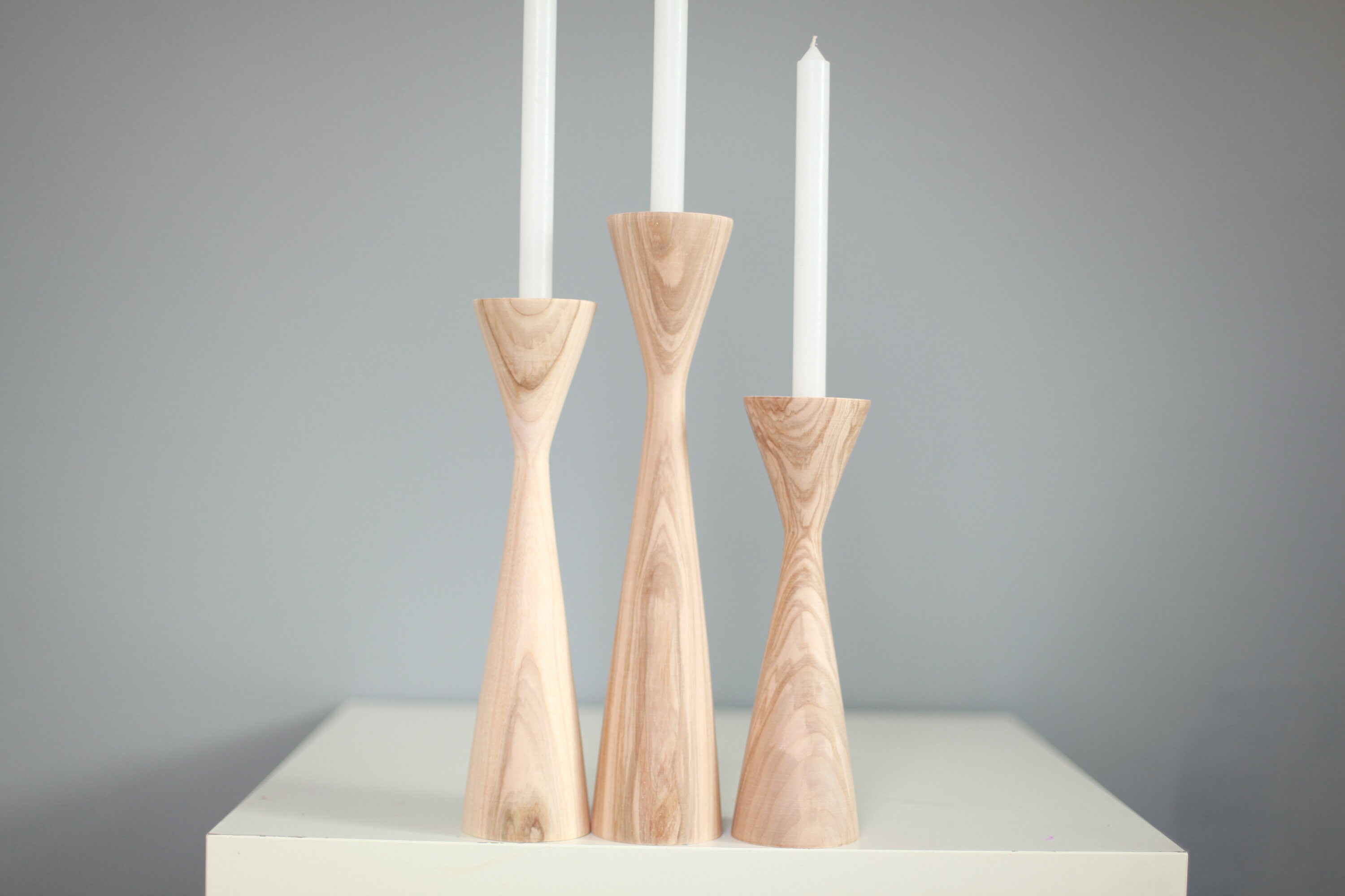 Wooden set of 3 candlesticks Scandinavian home primitive Etsy