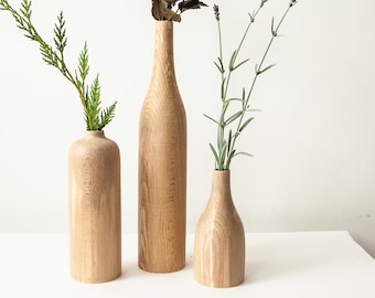 lot de 3 vases en bois, décoration d'intérieur, vase fait main, cadeau d'anniversaire, cadeau pour elle, cadeau d'anniversaire, cadeau de mariage, vase sculpté, cadeau unique