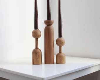 candlesticks set of 3 scandinavian home japanese decor rustic texture  primitive candle holder wooden candle holder gift taper candlestick