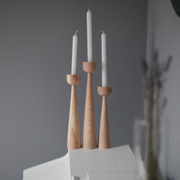 Home Table Decor Candle Holder Wooden set Primitive gift home decorative taper candlestick coffelight candle rustic texture Handturned  gift