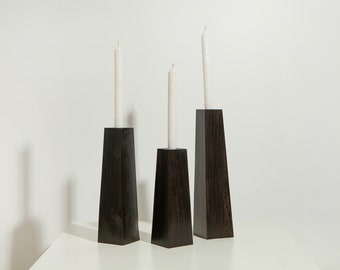 candlesticks set of 3 scandinavian home japanese decor rustic texture  primitive candle holder wooden candle holder gift taper candlestick