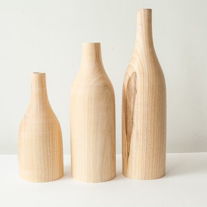 large set of 3 unique vase wooden home decor wood vase handmade vase birthday, gift for her, anniversary gift, wedding gift carved vase gif image 2