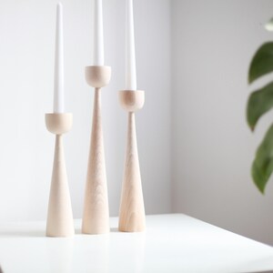 wood set of 3 candlestick decoration wedding table decor texture wood natural wood gift for him holiday decor minimalism scandinavian style image 2