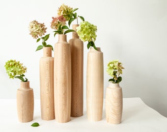 large set of 6 unique vase wooden home decor wood vase handmade vase birthday, gift for her, anniversary gift, wedding gift carved vase gift