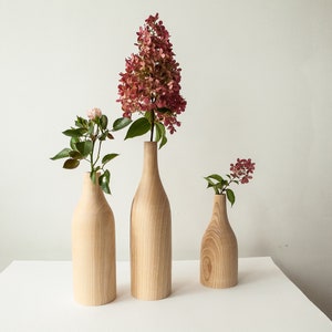 large set of 3 unique vase wooden home decor wood vase handmade vase birthday, gift for her, anniversary gift, wedding gift carved vase gif 7.5, 9, 12 inches