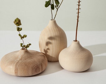 Houten vazen set van 3 houten woondecoratie handgemaakte vaas verjaardagscadeau, cadeau voor haar, jubileumcadeau, huwelijkscadeau gesneden vaas uniek cadeau