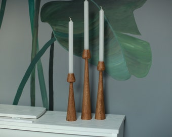 wooden set of 3 candlesticks scandinavian style primitive candle holder home decorative  japanese decor rustic texture Handmade holder gift