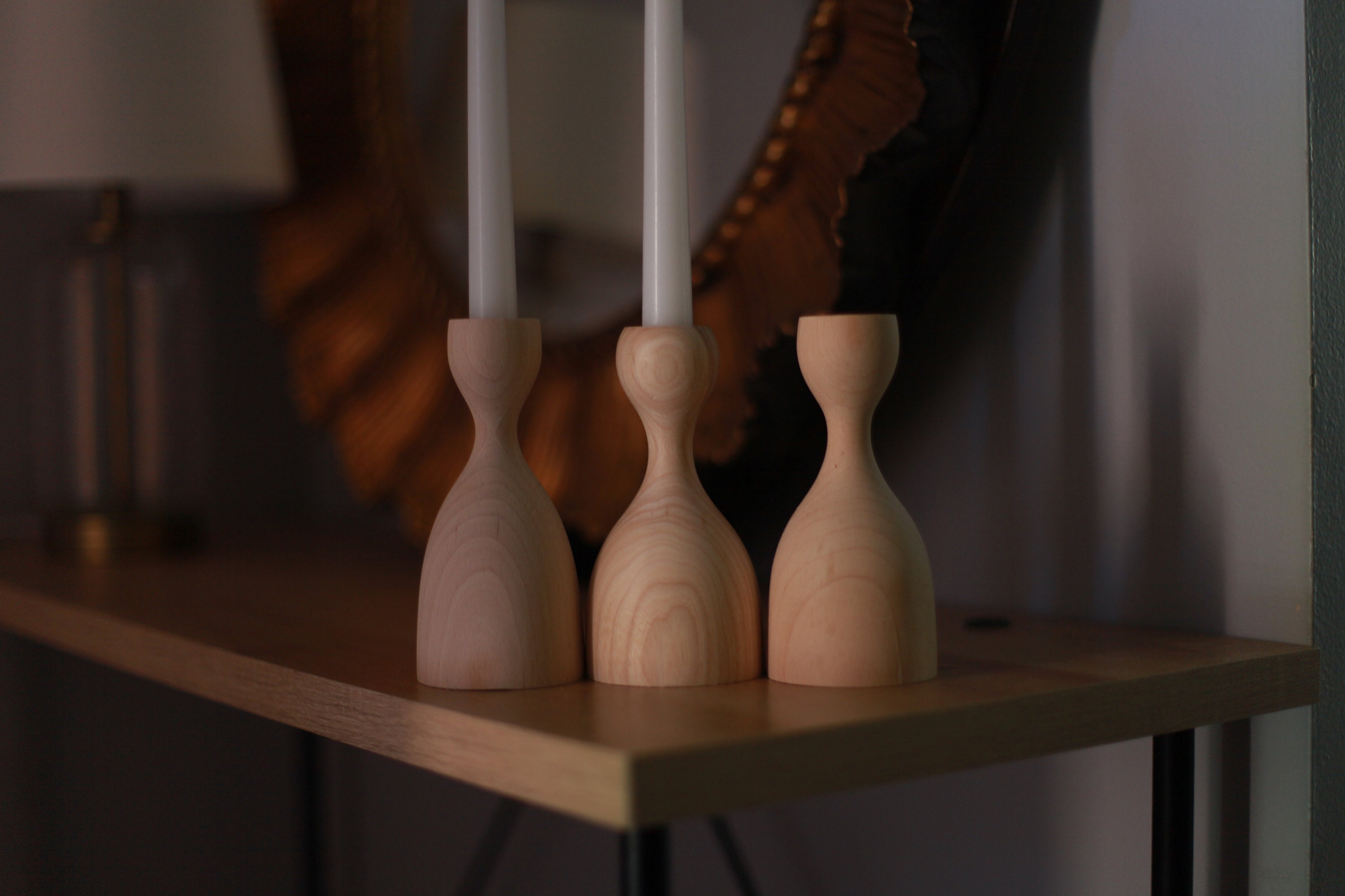Wooden Candlestick Set of 3: Rustic Ash Taper Candle Holders - Etsy