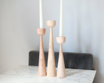 Home Table Decor Candle Holder Wooden set Primitive gift home decorative taper candlestick coffelight candle rustic texture Handturned gift