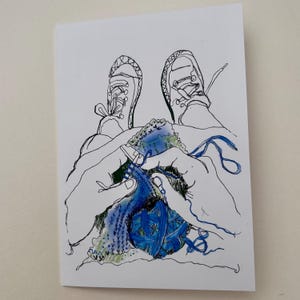Wenskaart - breiwerk - blauw