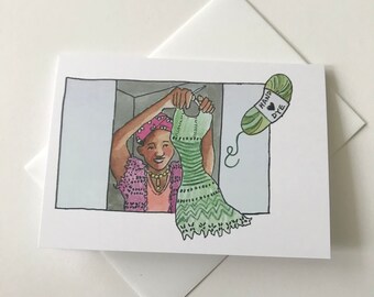 Greeting Card -  Knitter show and tell WIP on Zoom